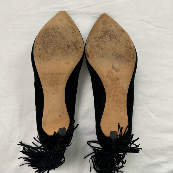 Loeffler Randall Pari Fringe Pumps Size 8.5 Black Heel Pointed Toe Suede Leather - Picture 10 of 13